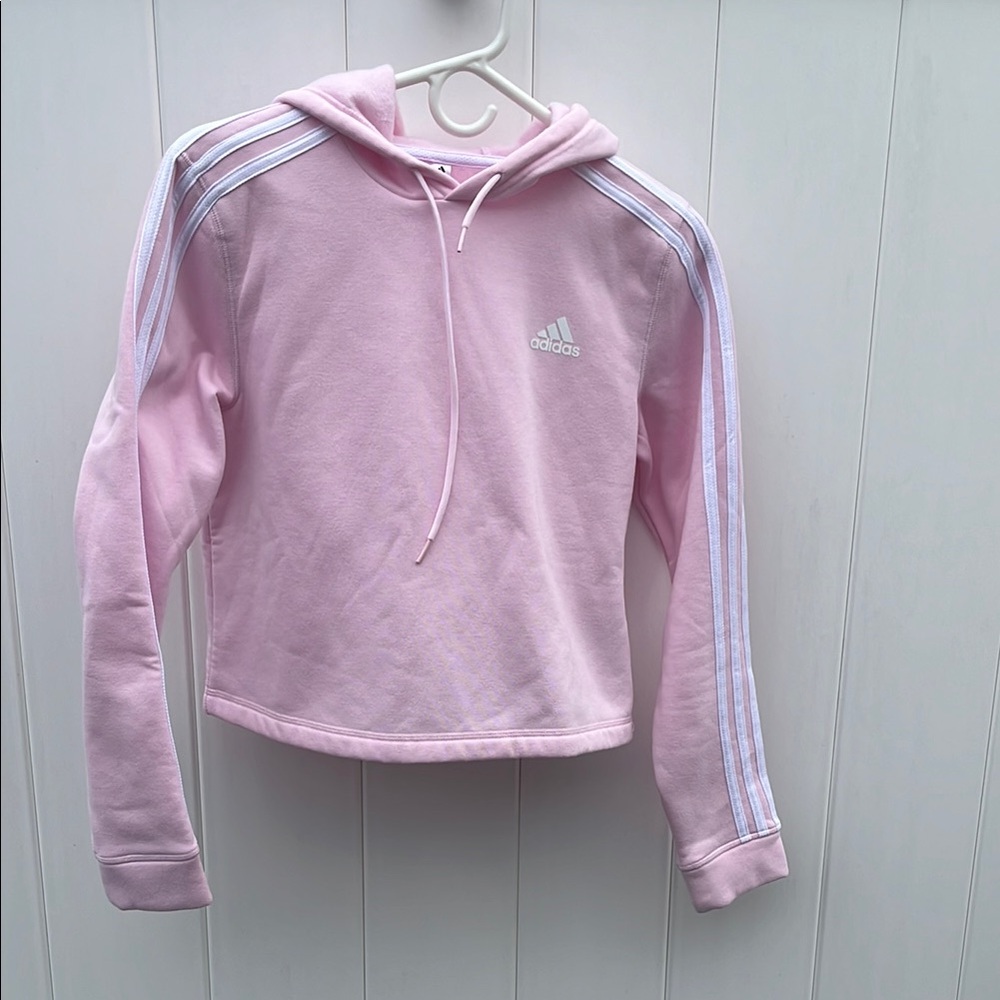 Adidas Light Pink Hoodie with White Stripes